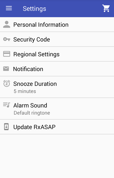 Schermata dell'applicazione RxASAP
